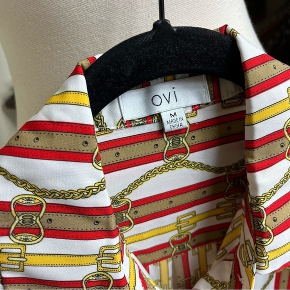 OVI Chain Belts Print Button Front Long Sleeve Colorful Shirt Top Size M - Picture 6 of 6